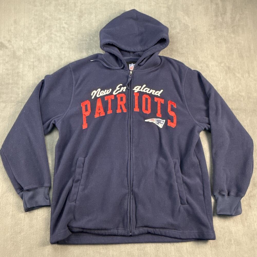 New England Patriots Hoodie Men L Navy Blue Full Zip Sweatshirt NFL